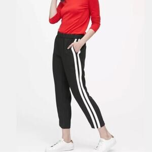 Banana Republic Hayden Stipe Ankle Pull on Tapered Fit Pants Black White S